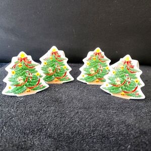 ABBOTT Ceramic Christmas Tree Napkin Rings Set x 4 Holiday Dinner Japan Vintage